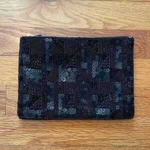 Vintage 80s Sequined & Beaded Back Clutch Wallet Glam Elegant Whimsygoth